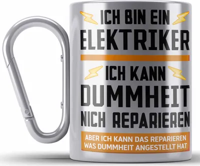 Produktbild von Trendation - Elektriker Edelstahl Tasse Karabiner Spruch Männer Geschenk Lustig Gadget Geschenke Kaffeebecher Karabiner Edelstahl Tasse Karabiner Edelstahl (Silber)