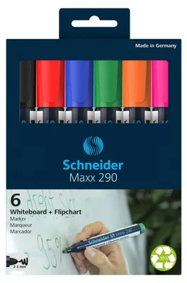 Image de 6 marqueurs Schneider Maxx 290 pour tableaux blancs et chevalets, couleurs assorties 2,0 - 3,0 mm