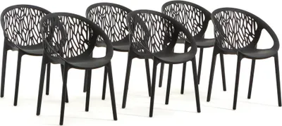 Image de lot de 6 chaises empilables en résine renforcée de fibre de verre pour l'extérieur, le jardin, les bars et les restaurants - design élégant et moderne inspiré de la nature - LARA - Noir