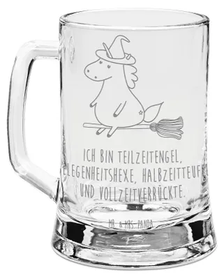 Produktbild von Mr. & Mrs. Panda Krug Einhorn Hexe - Transparent - Geschenk, Bierkrug graviert, Glaskrug, Leben, Mit Gravur, Frau, Seidel, Unicorn, Einhörner, Engel, Glasbierkrug, Teufel