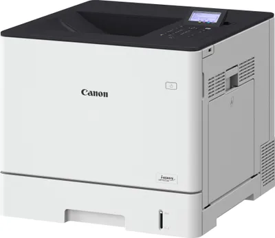 A white and black Canon i-SENSYS LBP722Cdw color laser printer is shown from a three-quarter front view against a white background.