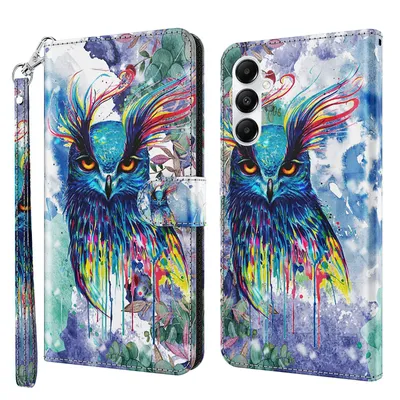 Produktbild von CLM-Tech Handyhülle kompatibel mit Samsung Galaxy A57 5G Hülle - Tasche aus Kunstleder - Klapphülle mit Ständer und Kartenfächern - Schutzhülle Wallet Case Cover Eule bunt