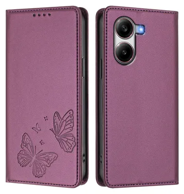 Image de Étui en cuir pour Xiaomi Poco X7 Pro, motif papillon, étui à rabat avec porte-appareil, violet