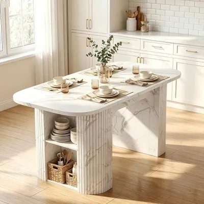 Productafbeelding van Uitschuifbare eettafel met opbergruimte, 120-160 cm, witte keukentafel