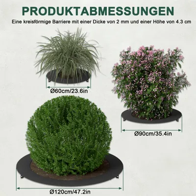 Zdjęcie produktu dla QEENTOE Metalowa obręcz ochronna dla drzew i krzewów – Wytrzymała ochrona drzew ze stali, obrzeże trawnika, dekoracyjna obwódka rabat (120 cm, czarny)