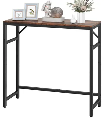 Image de Table console étroite, 75 x 24 x 75 cm, table d'entrée avec 2 supports, style rustique, couleur marron