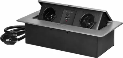 Image de ORNO OR-GM-9035/G bloc rabattable encastré, 2x 230V, 2x USB (type A+C ; 3.6A), argent