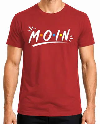 Imagen del producto de MOIN (saludo típico del norte de Alemania), Norte de Alemania, Hamburgo, Costa, Mar del Norte, Camiseta para hombre, sarcástica, color rojo, talla 3XL
