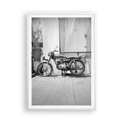Produktbild von Gerahmtes Poster - Weißer Rahmen - Alt Motorrad Schwarz und Weiß - 70x100 cm - Wand Bild - Wanddeko - Wandbilder - Kunstposter - Wandposter - Bilderrahmen - Bilder - Kunstdruck - P2WPA70x100-4487