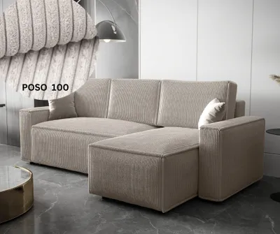 Produktbild von Ecksofa AMRO Schlafsofa mit Bettkasten CORD Stoff (Beige)
