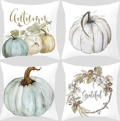 Produktbild von Herbstkissenbezüge, 45x45 cm - 4 Stück, mit Kürbis- und Ahornblatt-Dekoration für Thanksgiving