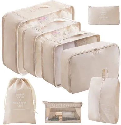 Immagine prodotto di Portasacchetti da viaggio - Set da 8 portasacchetti da viaggio - Per zaini e valigie - Beige