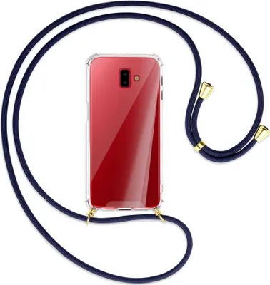 Produktbild von Handykette Backcover-Schutzhülle mit Band (Metall goldfarben) für Samsung Galaxy J6 Plus - dunkelblau