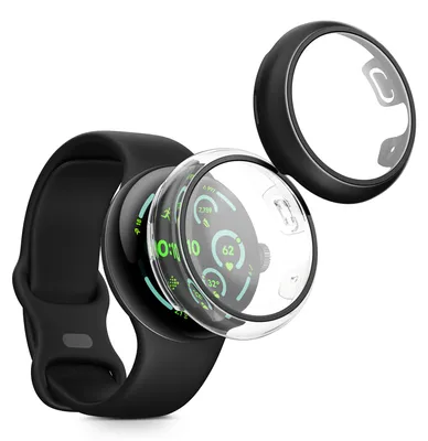 Produktbild von kwmobile 2x Glas Hülle für Google Pixel Watch 3 45mm Schutzhülle - Fullbody Fitnesstracker Case Set aus Glas - Transparent Schwarz