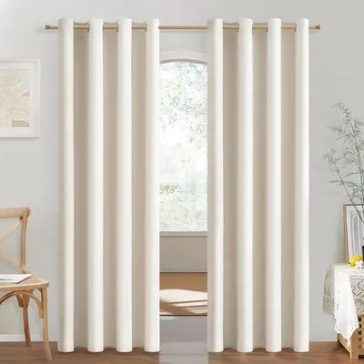 Image de Rideaux semi-occultants avec anneaux, beige clair, 140 x 240 cm, isolants