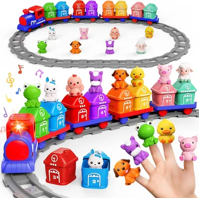 Produktbild von Eisenbahnset mit Bauernhoftieren und Fingerpuppen, 1-3 Jahre, Montessori-Spielzeug für Kleinkinder