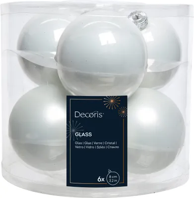 Produktbild von Weihnachtskugeln Glas 8cm 6 Stück - Winterweiss