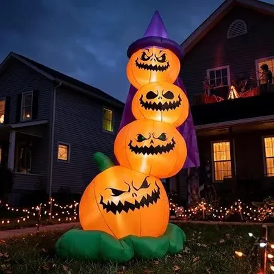 Obrázek produktu pro Dekorace na Halloween – nafukovací, pro venkovní použití – dýně, duch a náhrobek – LED osvětlení – 1,8 m