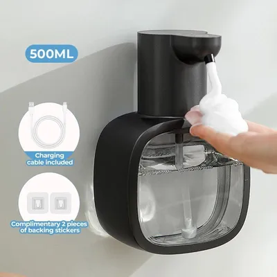 Produktbild von Automatischer Schaumseifenspender 500 ml, berührungslos mit Sensor, USB-C-aufladbar, Wandmontage, für Bad & Küche – Schwarz