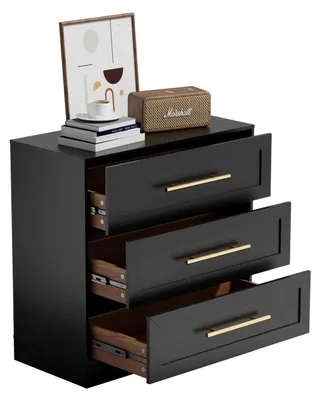 Productafbeelding van Commode met 3 lades, zwart, van MDF. Modern kastje/dressoir