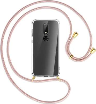 Produktbild von Handykette Backcover-Schutzhülle mit Band (Metall goldfarben) für Nokia 6.1 Plus / X6 - roségold