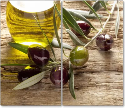 Produktbild von DEQORI Herdabdeckplatte Glas 2-tlg 'Olivenzweig und Öl' Herd Abdeckung Küche