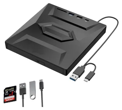 Produktbild von Externe CD DVD Laufwerk,USB 3.0,Typ-C,SD/TF Kartenleser,USB Anschlüsse DVD-Brenner