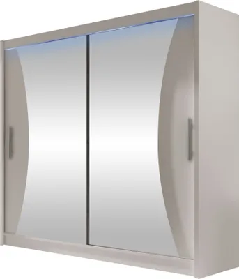 Produktbild von MIRJAN24 Schwebetürenschrank London V, Kleiderschrank mit zwei Türen, Frontspiegel, Schlafzimmer (Farbe: Cashmere / Spiegel, mit RGB LED Beleuchtung)
