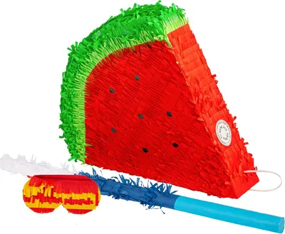 Produktbild von Fax Potato 3-teiliges Wassermelonen-Piñata-Set mit Stock und Augenbinde – Blauer Stock