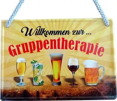 Produktbild von Lustiges Hängeschild Willkommen zur Gruppentherapie - Blechschild