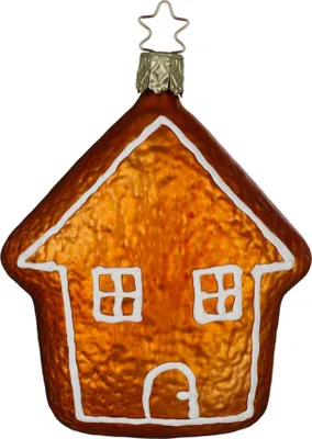 Produktbild von Christbaumschmuck Glas Lebkuchenhaus Zuckergusslinie 10cm Braun Weiß
