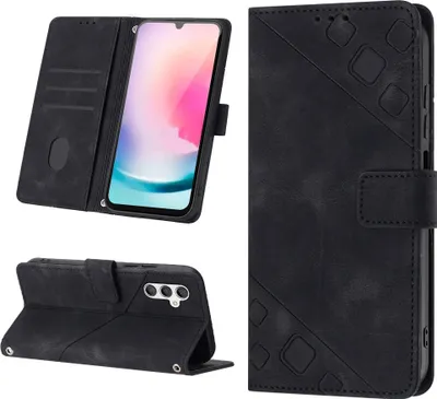 Produktbild von Hülle für Samsung Galaxy A24 4G Prägung Flip Leder Brieftasche Schutzhülle mit Ständer Schwarz