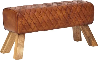 Produktbild von WOHNLING Sitzbank Echtleder / Massivholz 89x46x35 cm Leder Modern Turnbock Springbock Lederhocker Sitzhocker Turnbank Gepolstert