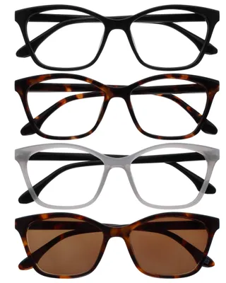 Produktbild von OPULIZE KAT Lese- & Sonnenleser - 4er-Pack - Cat-Eye Katzenaugen-Fassung - Schwarz, Braun, Grau, Braun - Herren & Damen - Federscharniere - RRRS59-1272 - +2.00