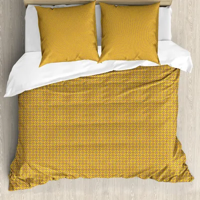 Immagine prodotto di Set copripiumino ABAKUHAUS in stile orientale, colori vivaci, motivi geometrici orientali, fantasia retrò, 200 x 200 cm + 80 x 80 cm, senape viola