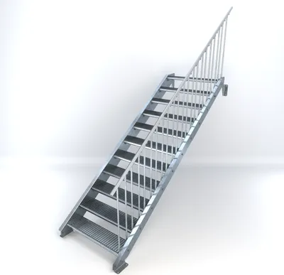 Produktbild von Stahltreppe 11 Stufen bis Höhe 220 cm, Laufbreite : 100 cm Geländer rechts ST 2 (31 / 31 mm gezackt)
