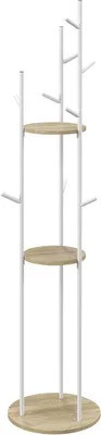 Image de Porte-manteau debout - Étagère à crochets - Organisateur d'entrée - 9 crochets, 2 étagères - 40 x 167 cm - Blanc naturel