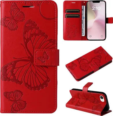 Produktbild von Mobigear Butterfly iPhone 17e Hülle Klapphülle Geldbörse - Rot