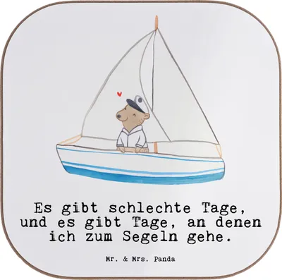 Produktbild von Mr. & Mrs. Panda Untersetzer Glas Bär Segeln - Weiß - Geschenk, Tassen, Segeltörn, für Gläser, Getränkeuntersetzer, Segelschule, Coaster, Segelboot, Yachtclub