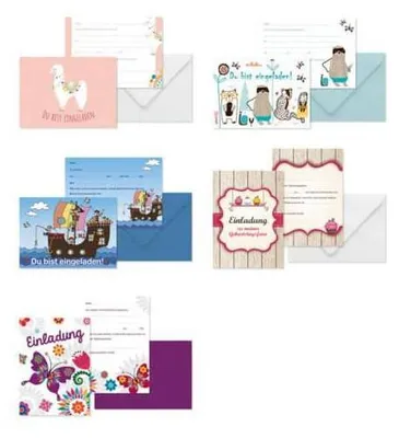 Produktbild von Einladungsset zum Kindergeburtstag, 10 Karten mit Kuverts, 5 Motive sortiert