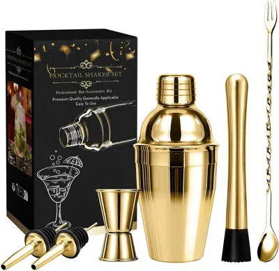 Produktbild von Cocktail Shaker Set, 750ml/550ml/350ml wählbar, Edelstahl Bar Set, Komplettset mit Messbecher, Barlöffel, für Zuhause & Bar