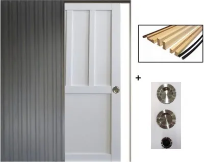 Image de Porte Coulissante Atelier Blanc 2 panneaux H204 x L83 + Systeme a Galandage et kit finition inclus (coquille et tire doigt)