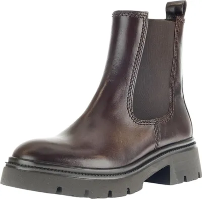 A single brown Chelsea boot is shown against a white background.