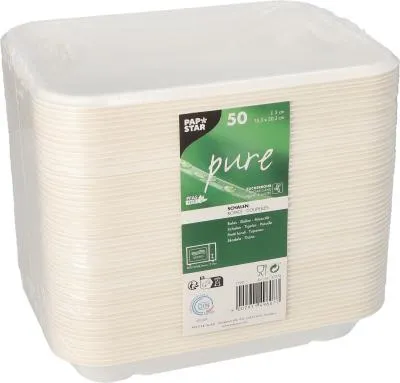 Produktbild von 50 Schalen, Zuckerrohr "pure" ungeteilt 3 cm x 15,3 cm x 20,3 cm weiss