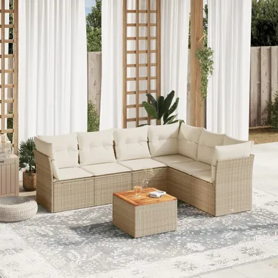 Produktbild von Design 7-tlg. Garten-Sofagarnitur mit Kissen Beige Poly Rattan, Gartenmöbel-Sets 2024 Neu