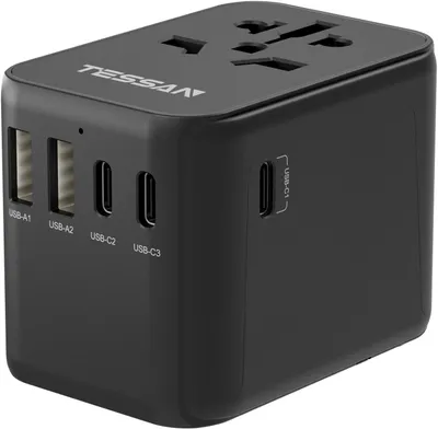 Produktbild von Reiseadapter Weltweit Universal Reiseadapter mit 2 USB und 3 USB C Schwarzer Internationaler Steckdosenadapter für EU US UK AU