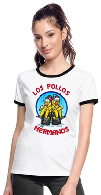 Produktbild von Spreadshirt Breaking Bad Los Pollos Hermanos White Pinkman Frauen Kontrast T-Shirt, S, Weiß/Schwarz