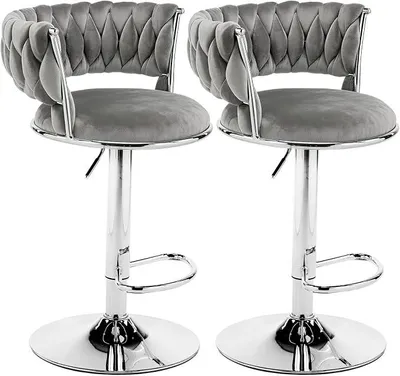 Produktbild von Barhocker 2er Set mit Samtsitz (Dunkelgrau) | Barhocker Höhenverstellbar mit Samtsitz, Barstuhl 2er Set, Bar Stool, Küchenhocker, für Bar Küche Theke Café