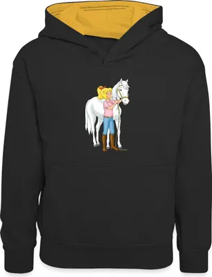 Produktbild von Spreadshirt Bibi Und Tina Bibi Mit Stute Sabrina Kinder Kontrast-Hoodie, M (7/8 Jahre), Schwarz/Gold