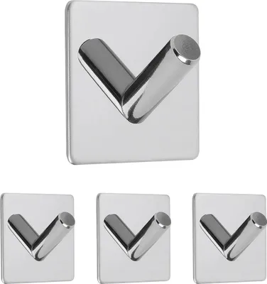 Produktbild von Handtuchhaken ohne Bohren | 4x Badezimmer Haken selbstklebend | Handtuchhalter selbstklebend | Wandhaken aus Edelstahl für Bad & Küche | Klebehaken Chrom poliert